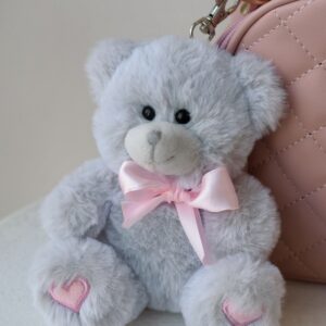 Игрушка мягкая- брелок Мишка с бантиком, светло-серый