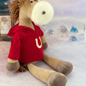 Игрушка мягкая Конь в красном худи, малый